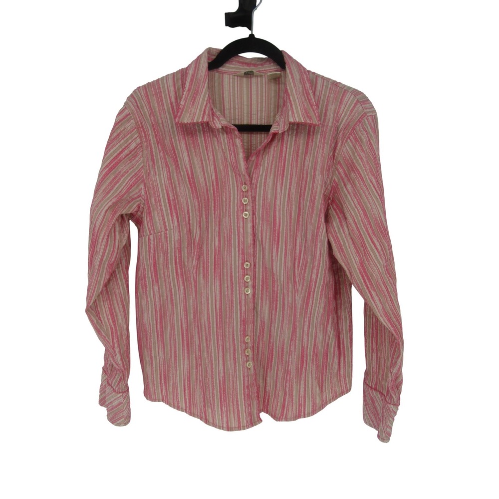 J. Jill Button Down Shirt Womens Medium Pink Striped Stretch Textured Boho Y2K